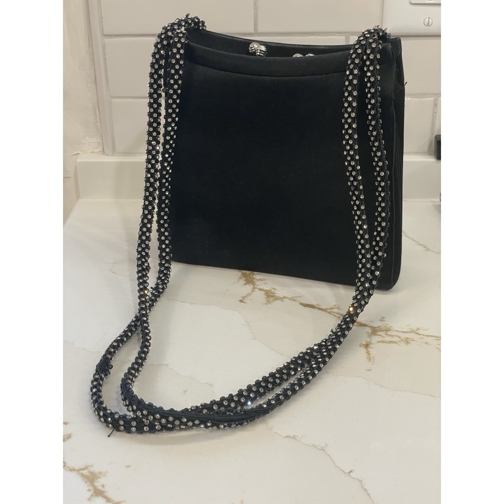 Vtg Judith Leiber Black Satin Bag Rhinestone Evening Purse Bonwit Teller Dressy